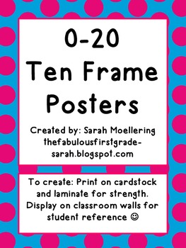 0-20 Ten Frame Number Posters (Blue/pink polka dot)