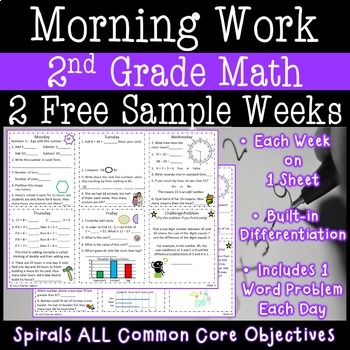 2nd Grade Daily Math Morning Work one week freebie (week 21)