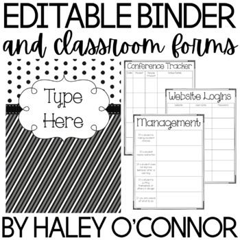 Black and White Editable Teacher Binder