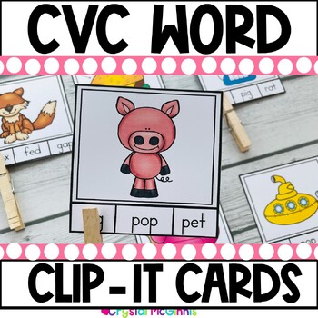 CVC Words Clip It Cards! Literacy Center Activity (32 Cards)