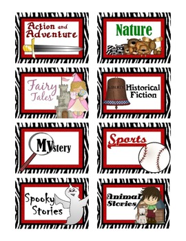 Classroom Library Bin Labels - Saucy Zebra design