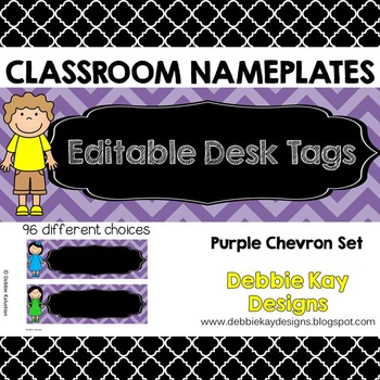 Classroom Nameplates (Editable Desk Tags) Purple Chevron