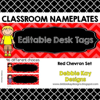 Classroom Nameplates (Editable Desk Tags) Red Chevron