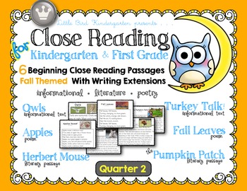 Close Reading for Kindergarten & First Grade: Quarter 2 Fall Bundle