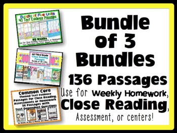 Common Core Text Evidence Bundle of 3 for Close Reading, H