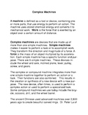 Complex Machines Common Core Reading and Writing Activities