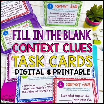 Context Clues Task Cards Set #2 Fill In the Blank ~ Differ