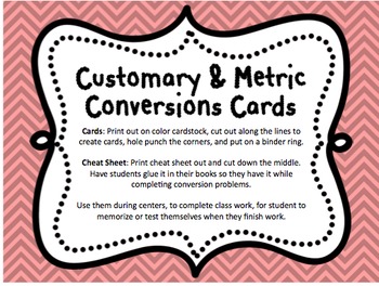 Customary and Metric Conversion Cards and Cheat Sheet