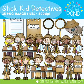 Detective Stick Kids - Clipart for Teaching