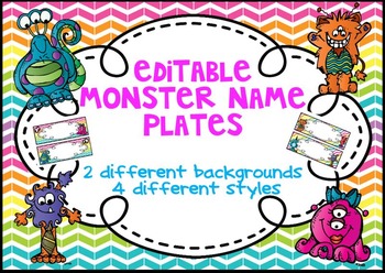 Editable Monster Rainbow Chevron Name Plates/ Desk Plates/
