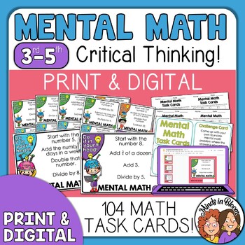 Mental Math - 104 Problem Cards, Great for Math Warm Up!