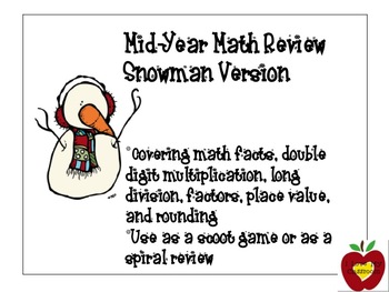Mid Year Math Review Task Cards (Snowman)
