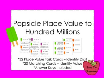 Popsicle Place Value Task Cards and Match Game (up to Hund