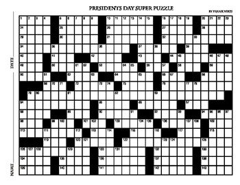 Presidents Day Jumbo Crossword 27 X 17