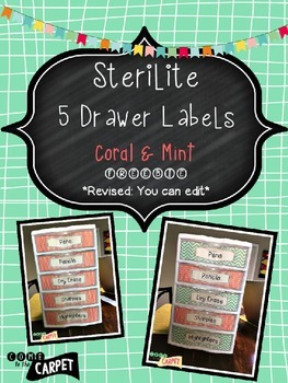 Sterilite 5 Drawer Labels: Coral & Mint