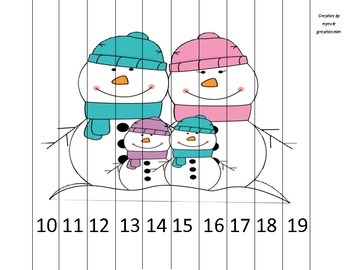 Teen Numbers Snowman Family Math Puzzle