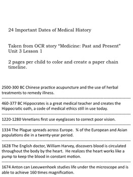Timeline of Medicine (4th Grade OCR)