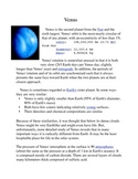 Venus Common Core Info Sheet and Activity