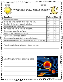What Do I Know About Space? (Anticipation Guide Freebie)