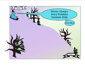 Winter Olympics Story Problems Snowman Slide Activity