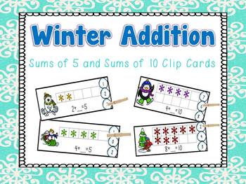 Winter Sums of 5 and 10 Clip Cards