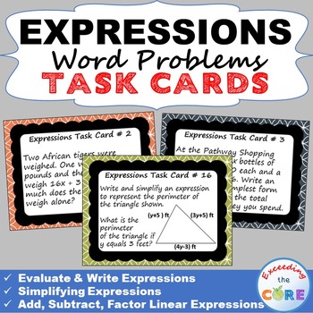 EXPRESSIONS Word Problems - Task Cards {40 Cards}