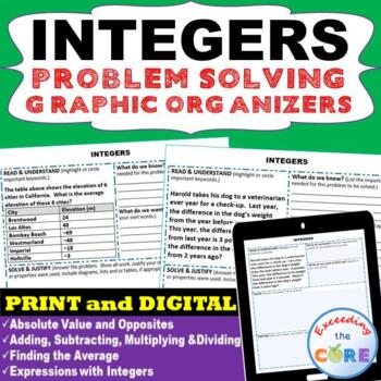 INTEGERS WORD PROBLEMS with Graphic Organizer
