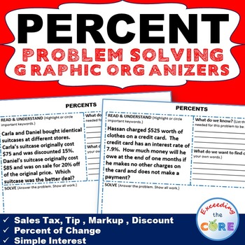 PERCENTS WORD PROBLEMS with Graphic Organizer