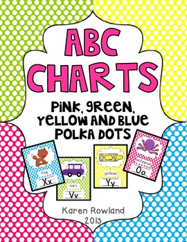 ABC Charts - Polka Dots - Pink, Blue, Green and Yellow - C