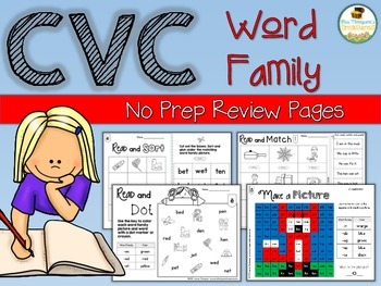 CVC Word Families No Prep Review Pages