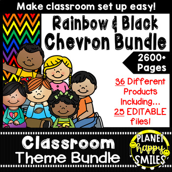 Classroom Theme Bundle ~ Chevron Rainbow Print with black 