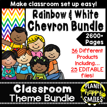 Classroom Theme Bundle ~ Chevron Rainbow Print with white 