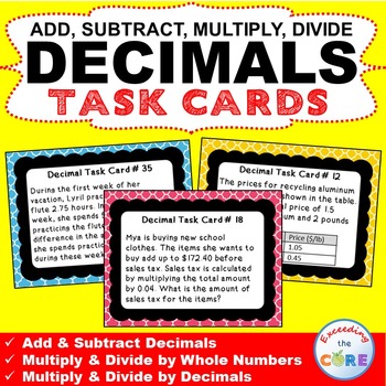 DECIMALS OPERATIONS Word Problems - Task Cards {40 Cards}