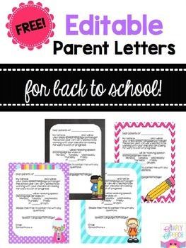 Editable Back to Speech Parent Letters