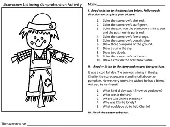 Print and Go FREE: Scarecrow Listening Comprehension Activity