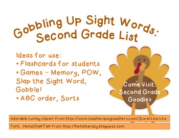 Gobbling Up Sight Words:  Second Grade Dolch Words
