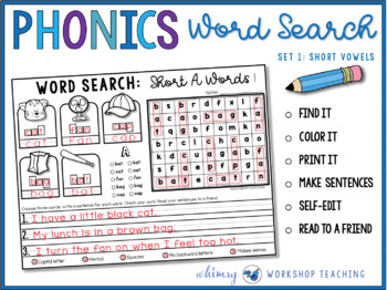 Phonics Search and Write (Differentiated) CVC Short Vowels