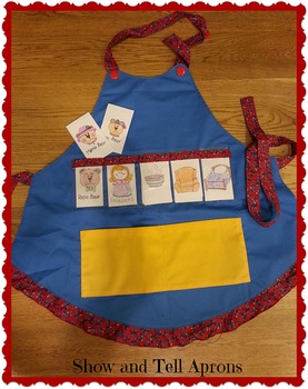 Show and Tell Apron (blue apron with solid yellow pocket)