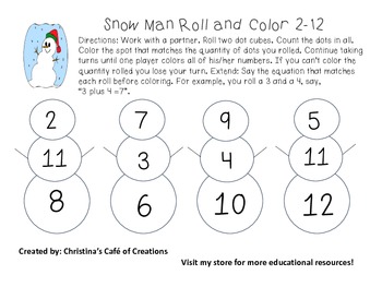 Snow Man Roll and Color 2-12