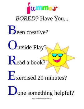 Summer Boredom Buster Chart and Coupons*free*