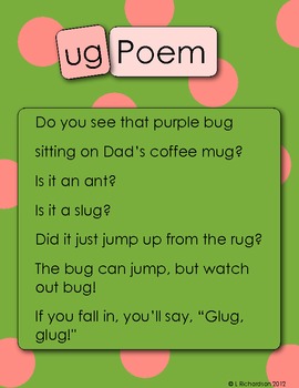 Word Family Poetry - Poems For Your Poetry Center, -Ug Family