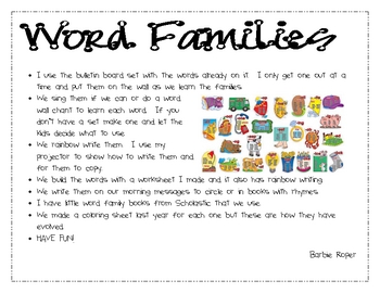 Word Family words and sentence writing
